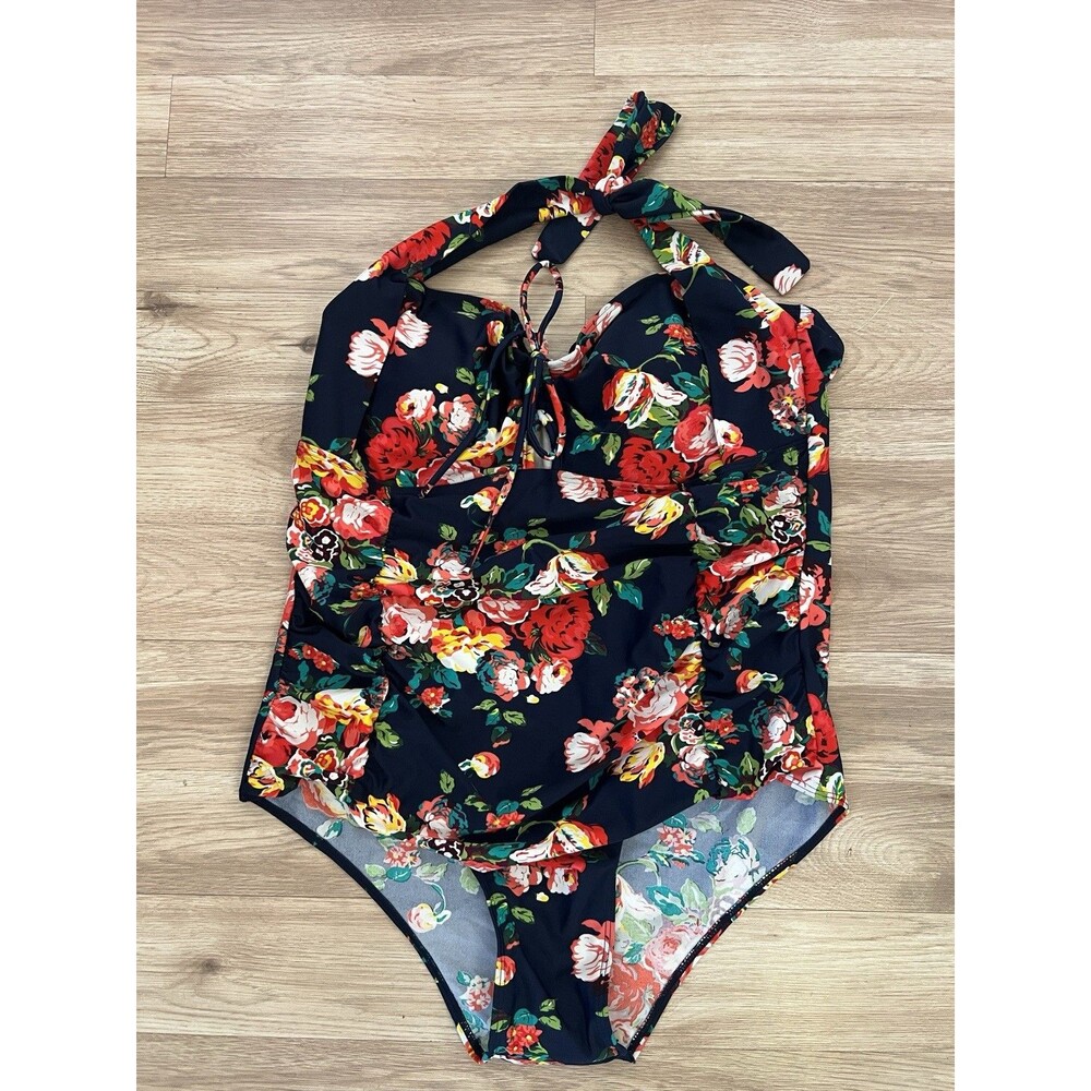 Cocopear Floral Halter Tie Ruched Padded One Piece Swimsuit Women’s Plus 3XL